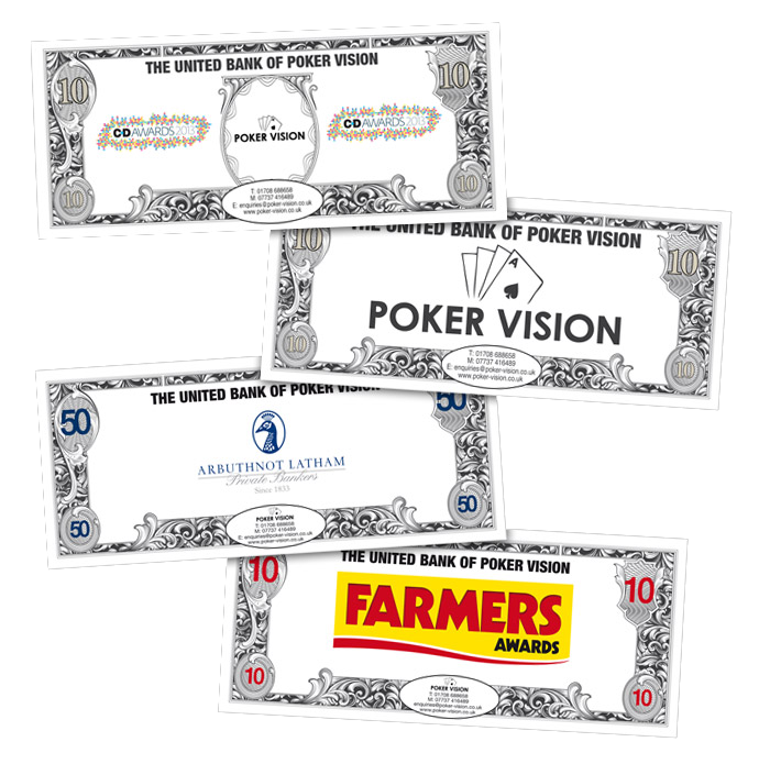 Fun money casino notes handed to guests instead of real stakes