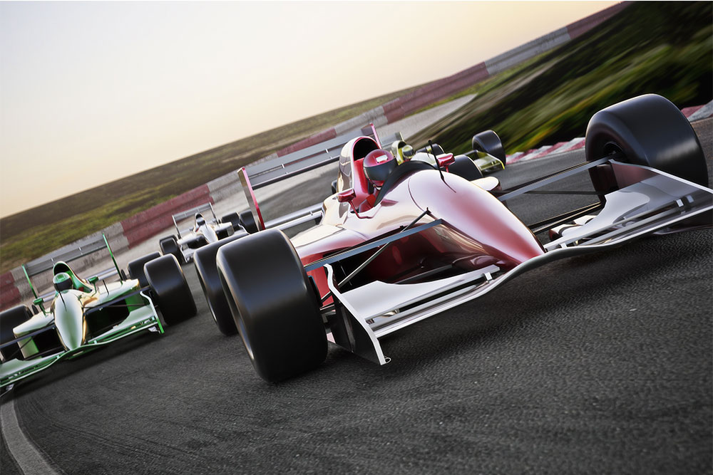 Racing simulators lined up for an event