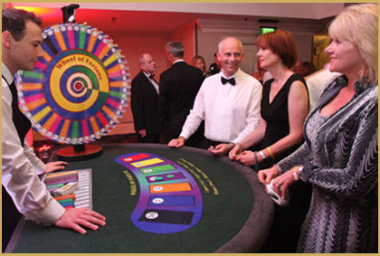 Wheel of Fortune casino game hire spinning at an event